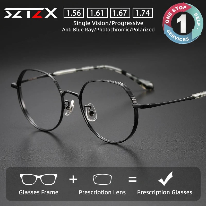 

SZTZX Classic Ultralight Pure Titanium Durable Prescription Glasses Anti Blue Light Myopia Glasses Progressive Reading Eyewear