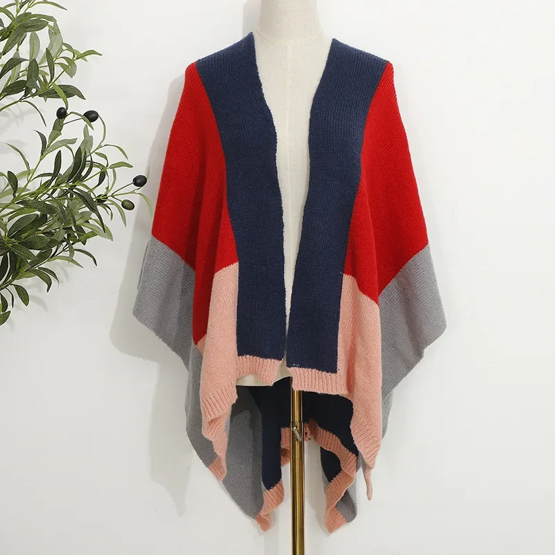 

Autumn Winter Cardigan Shawl Women Wear Thin Top Sunscreen Shirt Fashion Street Poncho Lady Capes Navy Red Cloaks