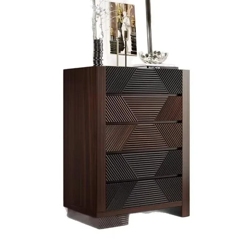 d1 Light Luxury Vintage Style Solid Wood Five-Drawer Cabinet, Bedroom Side Cabinet, Telescopic Adjustable Entryway Solid Wood