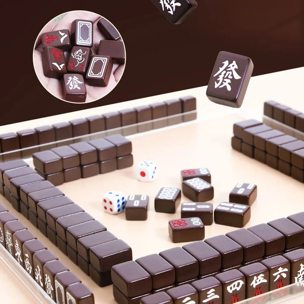 Mahjong Set Board Game Set Portable Mini Mahjong Outdoor Travel Home Entertainment Mahjong Set Party Game Accessories