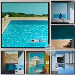 Abstract Contemporary Edward Hopper and David Hockney Style Artworks Poster Canvas Painting Wall Prints Picture Room Home Decor
