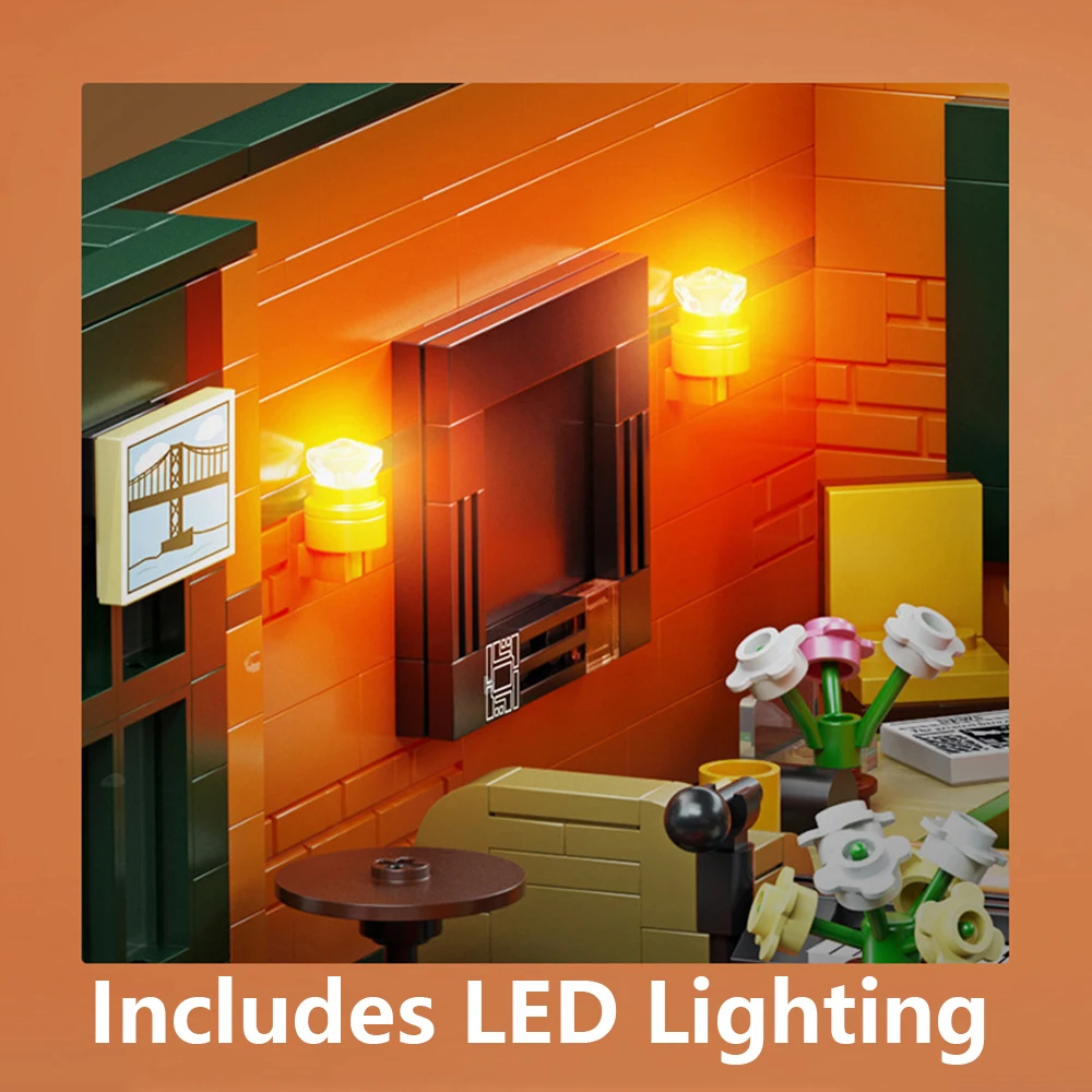 Friends Cafe Lighting Edition Street Series Model Assembly Small Particles Building Blocks Toy for Adults and Kids
