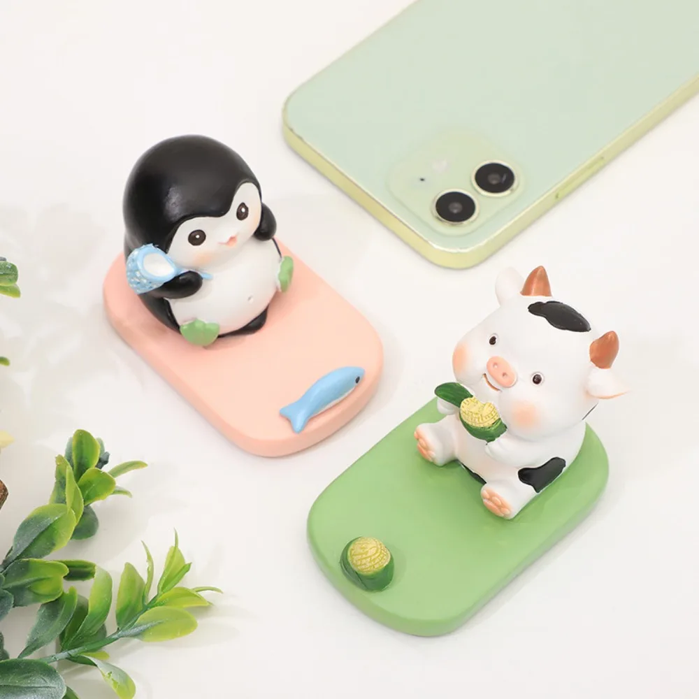 Penguin Desktop Phone Holder Cartoon Animal Cow Mobile Phone Stand Figure Model Decor Cell Phone Bracket Phone Accessories