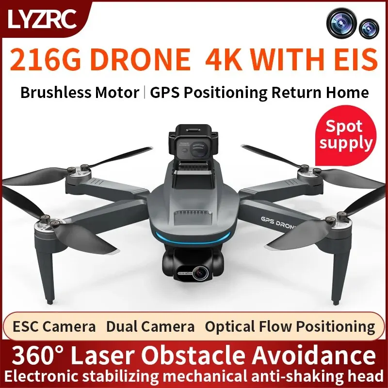 L200 PRO MAX Drone 4K Professionale HD Doppia Fotocamera GPS Dron Brushless 2 Assi Gimbal 360 °   Quadricottero FPV RC per evitare ostacoli