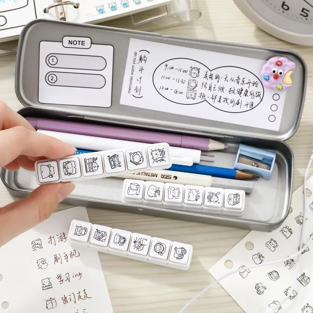 6pcs Cute Design Cat Emotion Stamp Plastic Handle Mini Size Scrapbooking Stamp White Daily Life Series Rubber Stamp