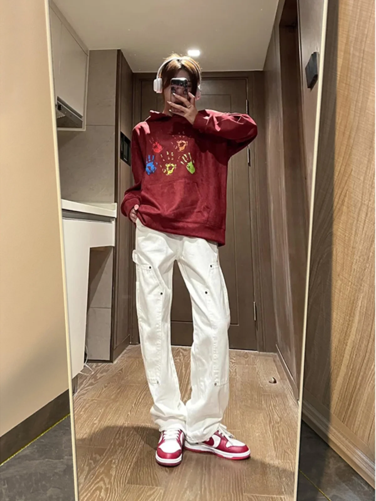 

Vintage American Sle Men's Straight Leg Jeans White Casual Workwear Denim Pants Youth Trendy Winter Wear Durable Cotton Blend