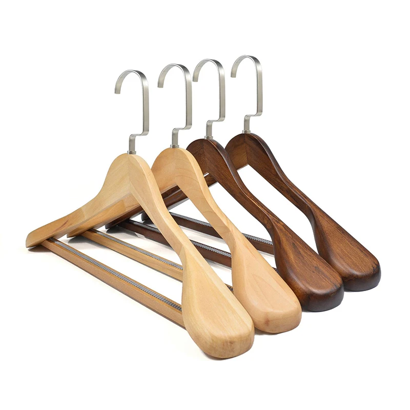 wood coat hanger wide shoulder non slip pants bar suit clothes rack home Wardrobe closet organizer luxury wooden clothes hanger