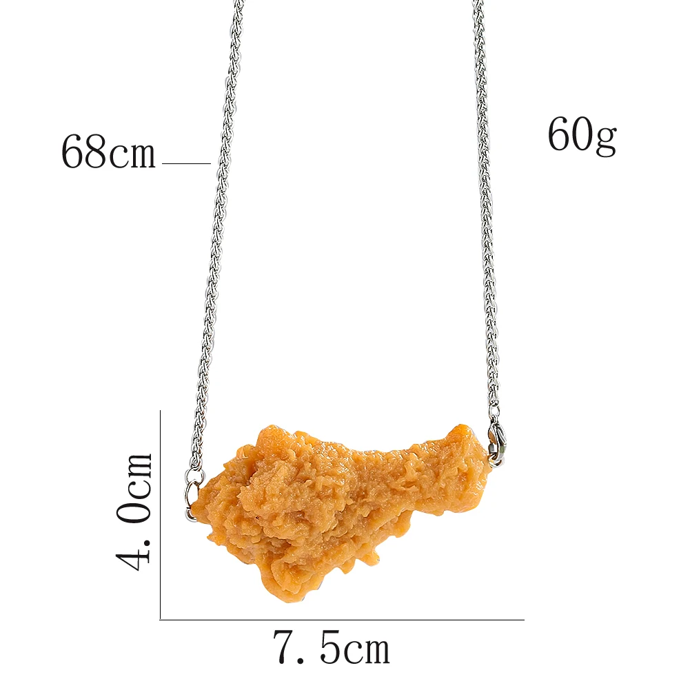 1pc Fun Fried Grilled Chicken Leg Model Pendant Necklace Simulated Kitchen Food Showcase Turkey Drumstick for Party Jewelry Gift