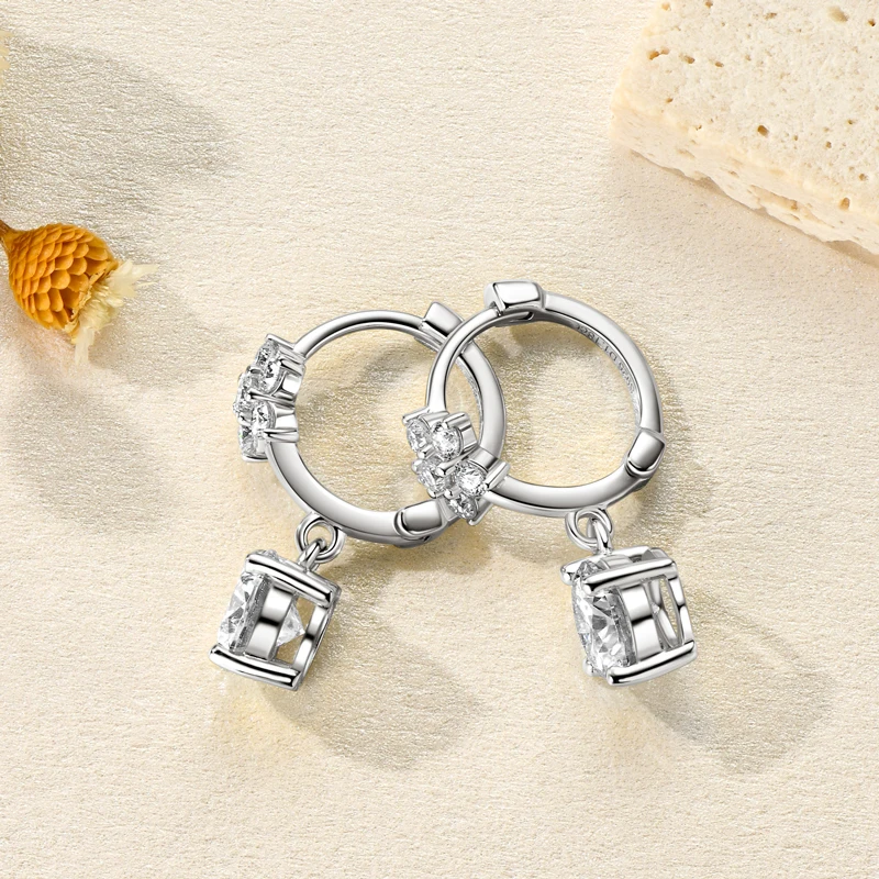 

RAPRGOLD Round Cut Moissanite Hoop Earrings for Women 925 Sterling Silver Trendy Flower Dangle Earring Wedding Fine Jewelry Gift