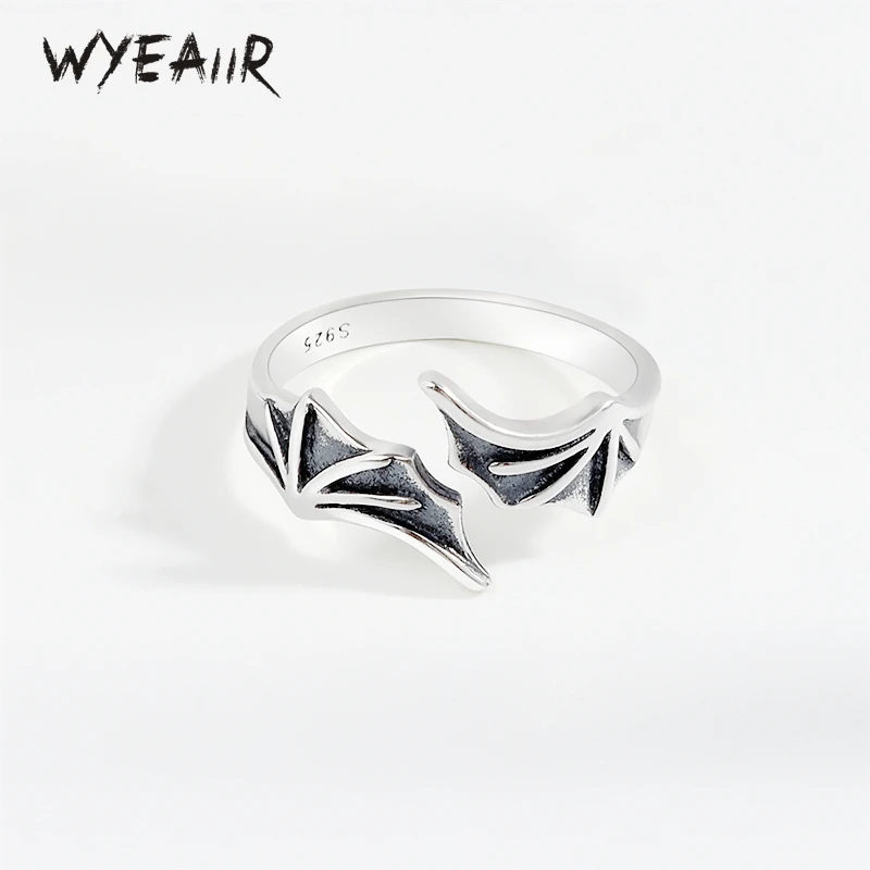 WYEAIIR 925 Sterling Silver Fine Retro Demon Bat Wings anello di apertura ridimensionabile per gioielli di lusso da donna