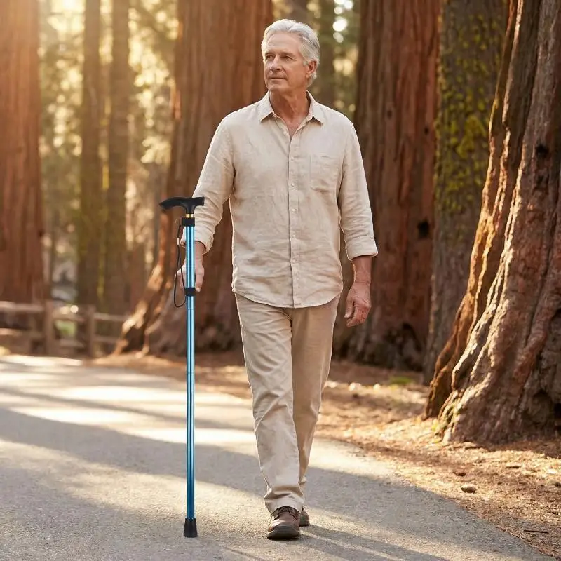 Walking Stick Folding Cane Aluminum Alloy Foldable Reflective Walking Stick Cane Crutch Walking Stick