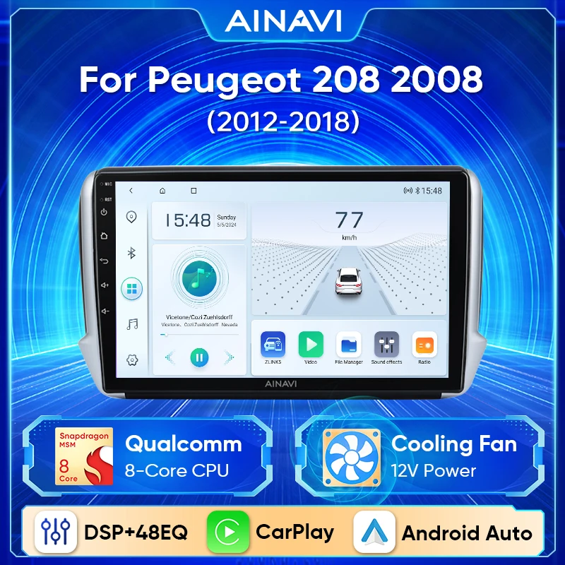 

Ainavi For Peugeot 2008 208 2012-2018 Navigation GPS Car Radio Multimedia Player Wireless Carplay Android Auto Stereo No 2Din