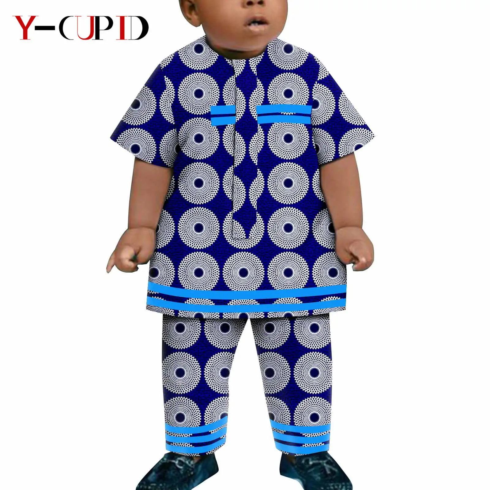 Roupas africanas para meninos roupas dashiki verão listrado topo e calça define bazin riche criança crianças algodão impressão outwear y 234021