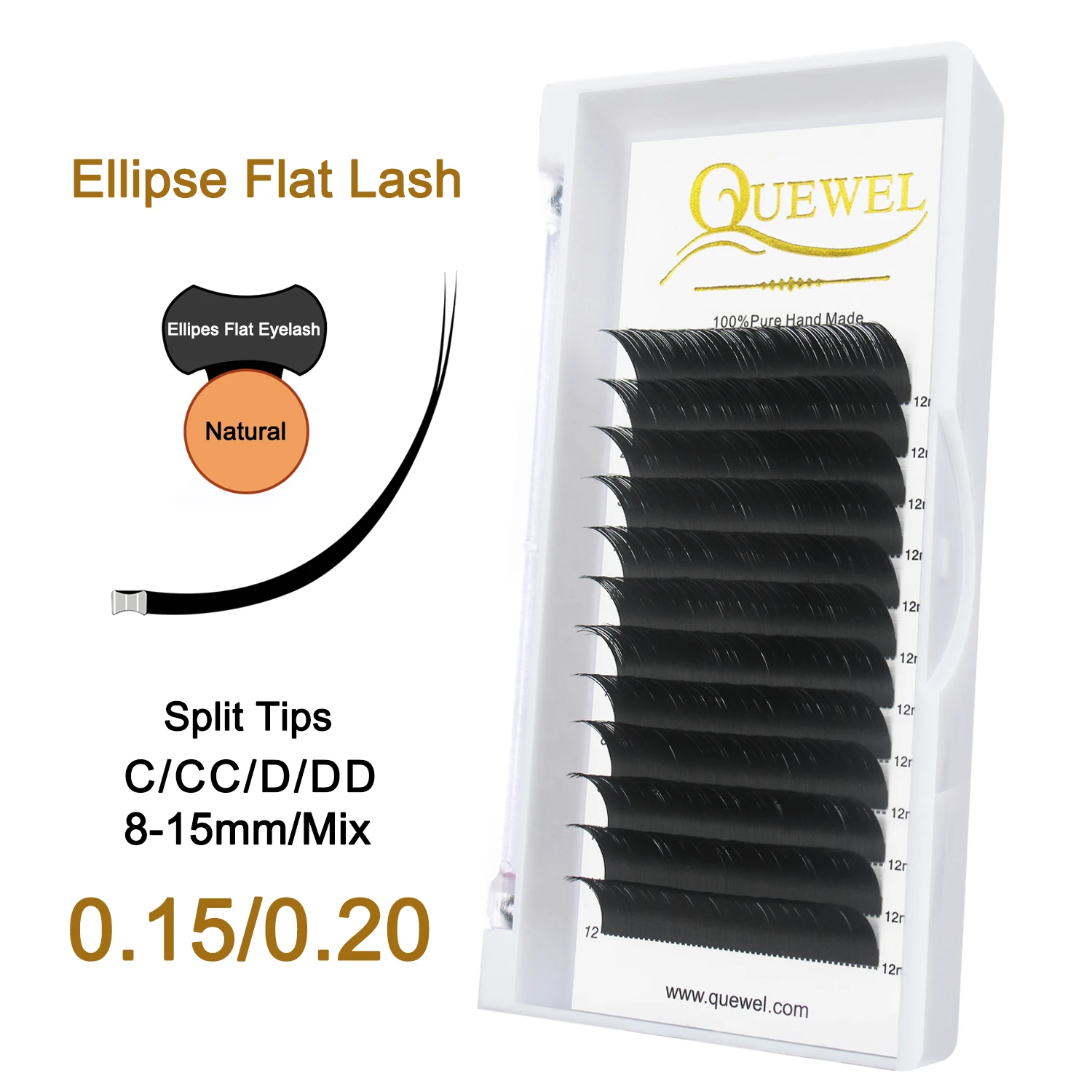 Quewel Ellipse Flat Eyelash Extensions 0.15/0.20mm Matte Faux Mink False Eyelashes Supplies Split Tips Nature Lash Softer