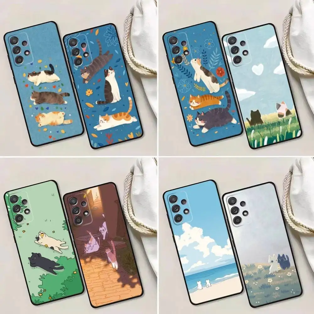 

Cute cartoon cat Phone Case For Samsung Galaxy A13,A21s,A22,A31,A32,A52,A53,A71,A80,A91 Soft Black Phone Cover