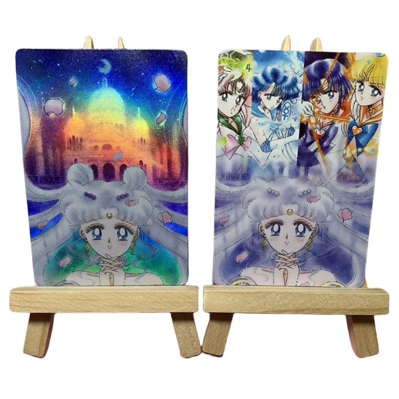 Sailor Moon Flash Card Tsukino Usagi Mizuno Ami DIY 5 sheet Colorful and Gauze process Action Toy Figures Anime Game Collection