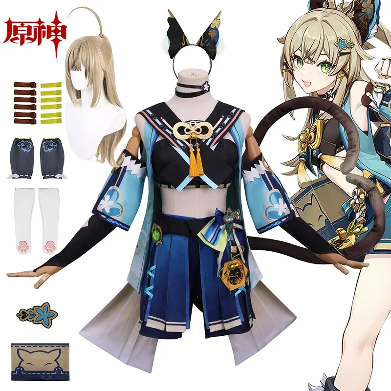 Anime Genshin Impact Kirara Costume Cosplay orecchie coda parrucca carnevale di Halloween Kirara Genshin costumi Cosplay per donna uomo gioco