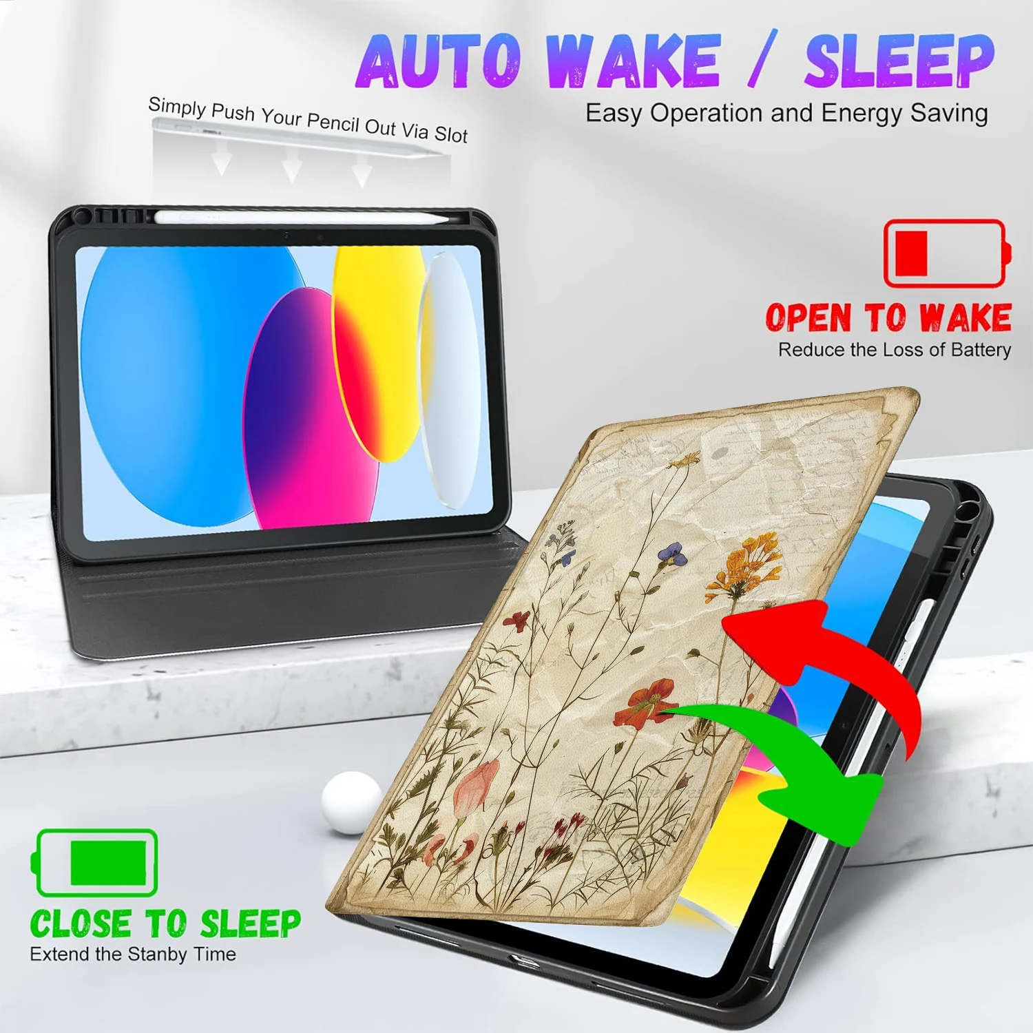 레트로 야생화 다이어리 나비 TPU 케이스 아이패드 2025 A16 11세대 10.9 2022 10세대 태블릿 스마트 커버 펜 홀더 포함