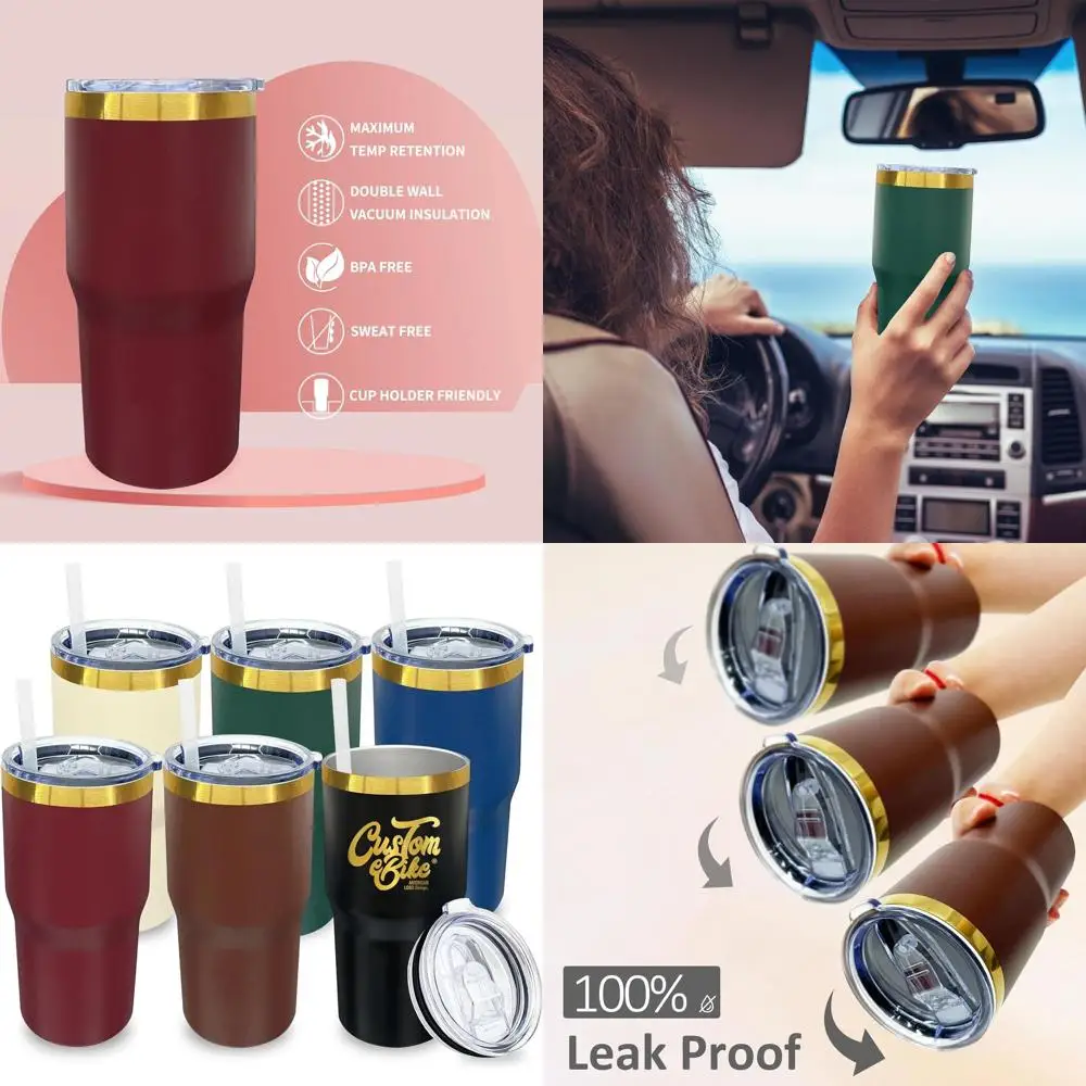

6-Pack Stainless Steel Double Wall Insulated Tumblers with Lids, Suitable for Hot & Cold Beverages, Mix & Match Designs