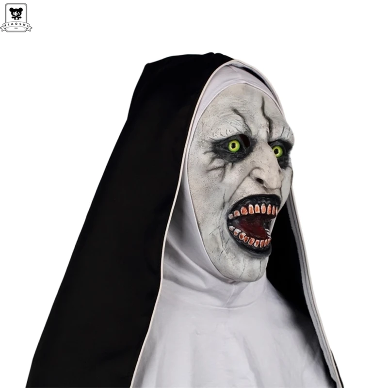 Hot Sale Halloween Scary Nun Mask Costume Ghostface Mask Cosplay Props Horror Women Latex Adult Ghost  Nun Dress Up Mask Gift