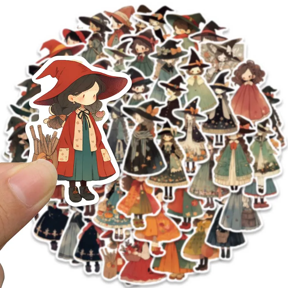 50pcs Cute Cartoon Anime Witches Stickers Pack Vinyl Laptop Decals Phone Guitar Luggage Diary Waterproof Graffiti Toy