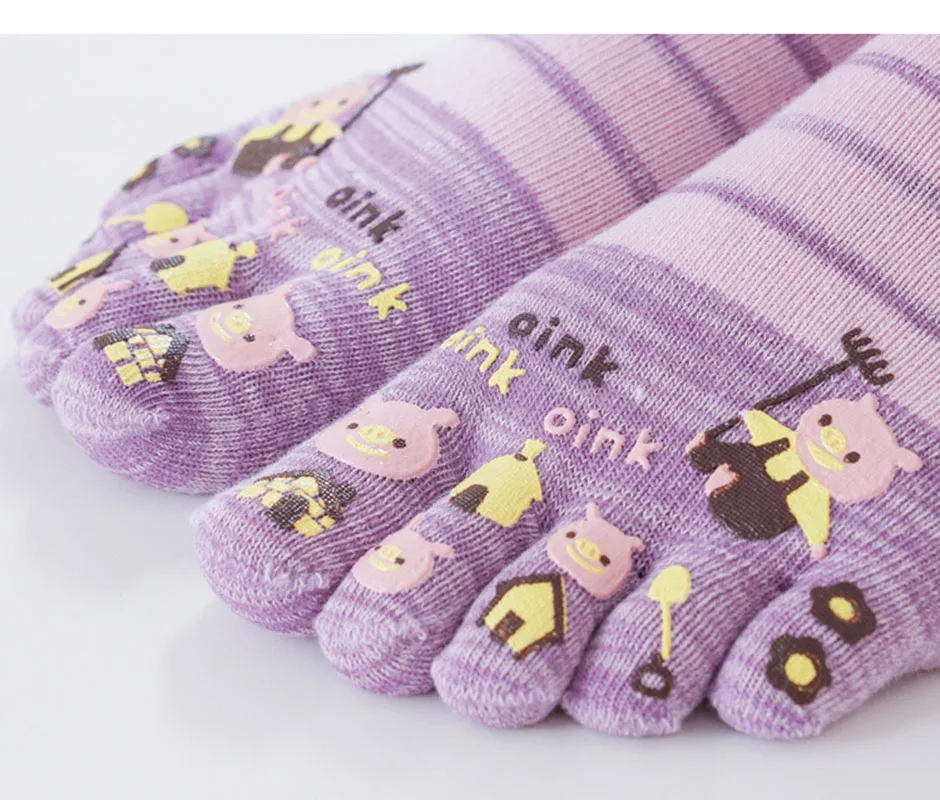 5 Pairs Lady Girl Striped Five Finger Fun Socks Cute Anime Cartoon Cotton Novelty Sweat-absorbing Non-slip 5 Toed Slipper Socks