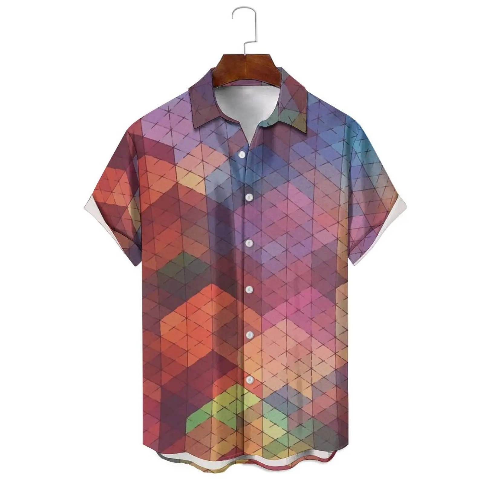 

Summer Fashion Multi-Color Printed Color Contrast Men/Women Can Wear Casual Lapel Single-Breasted Short-Sleeved Shirts