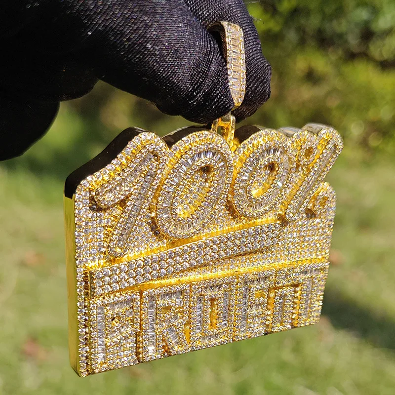 Hip Hop 3A+ CZ Stone Paved Bling Iced Out 100% Profit Letter Pendant Necklace for Men Club Rapper Jewelry Gold Silver Color