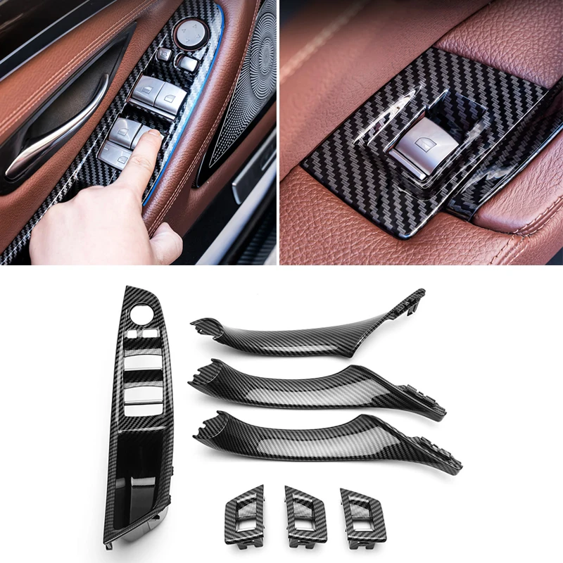 

LHD 7PCS Carbon Fiber Car Inner Door Handle Panel Pull Trim Cover For BMW 5 Series F10 F11 F18 2010-2017 Styling Accessories