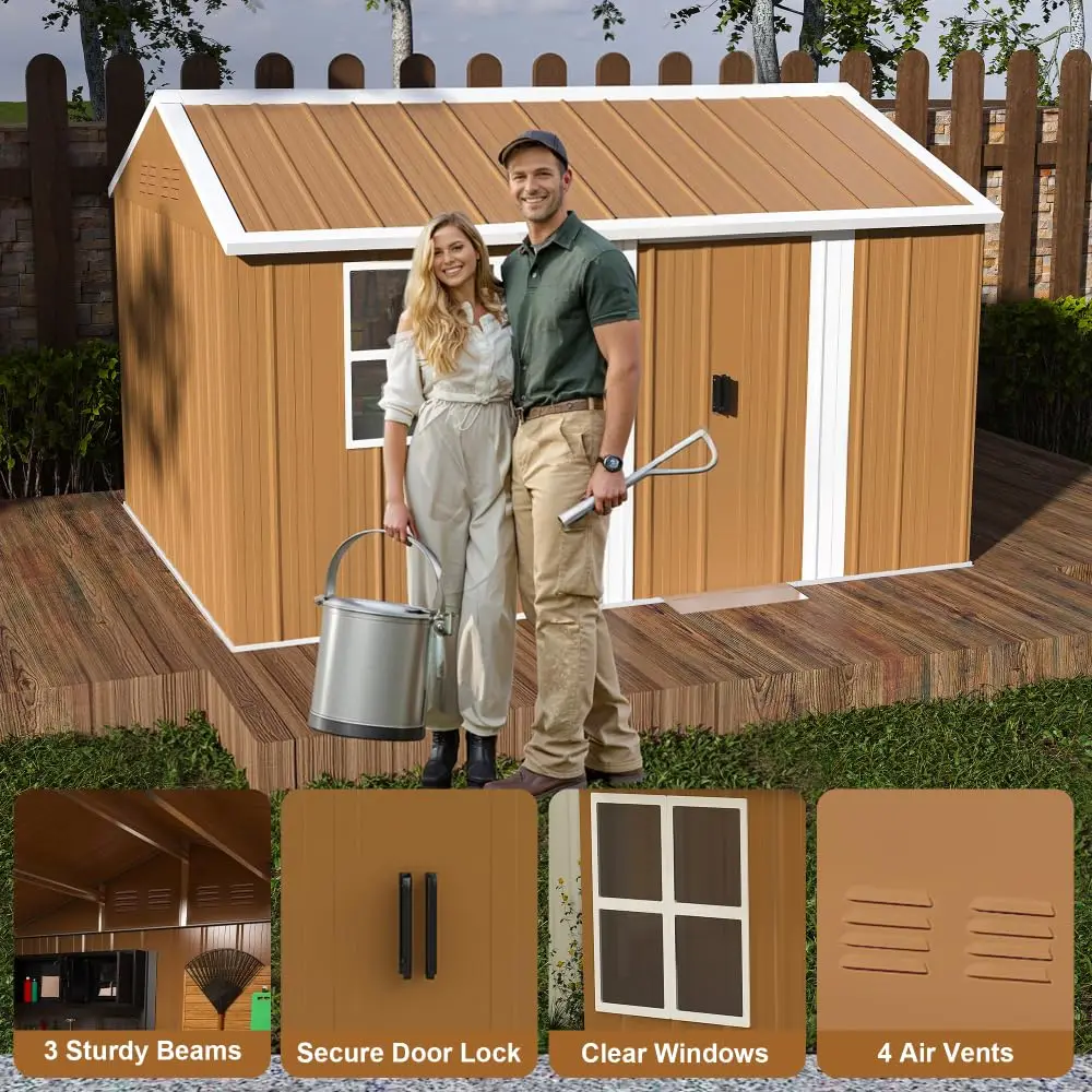 Outdoor Storage Shed, 12 x 8 Ft, Metal, Lockable Door and Windows, Custom