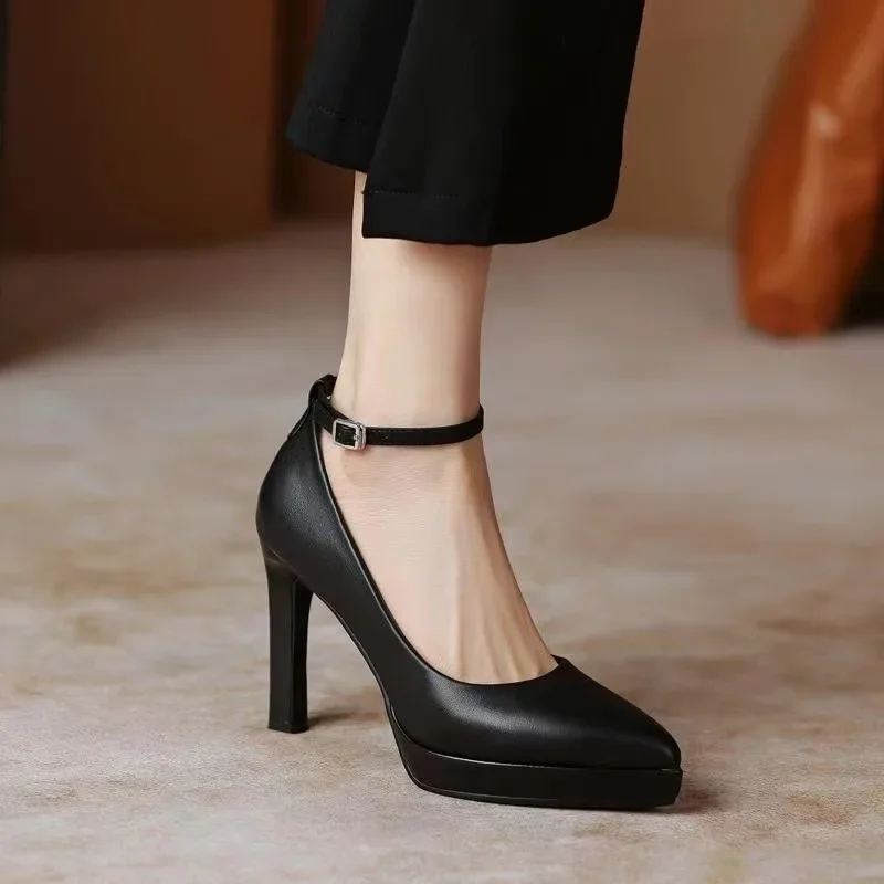 

2023 Spring and Autumn Season New Fashion Pointed Shallow Mouth One Line Buckle Solid Color Women's Mary Jane Single Shoes