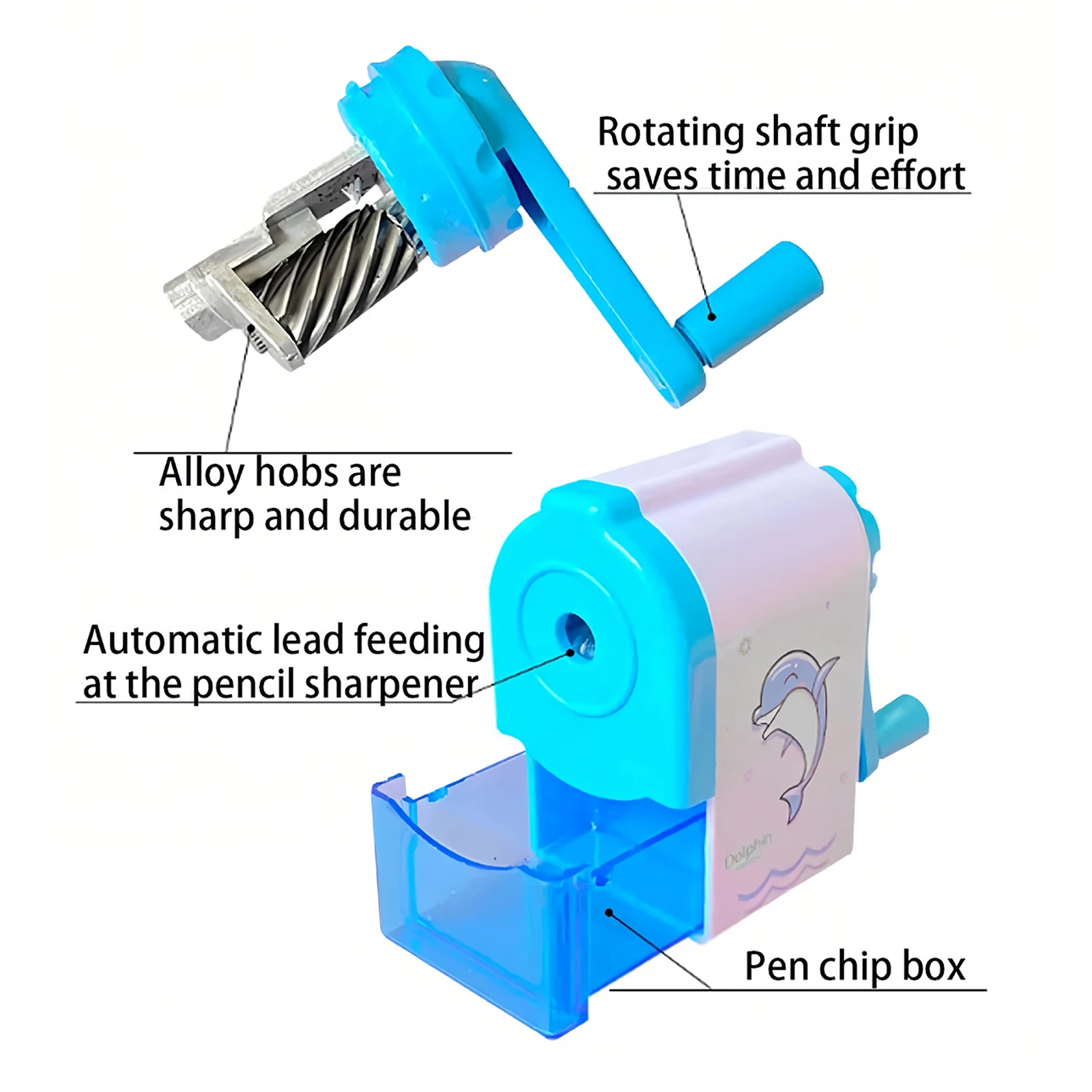 Cartoon automatic pencil sharpener, hand-crank pencil sharpener, rotary pencil sharpener, pencil cutter, student stationery, pri