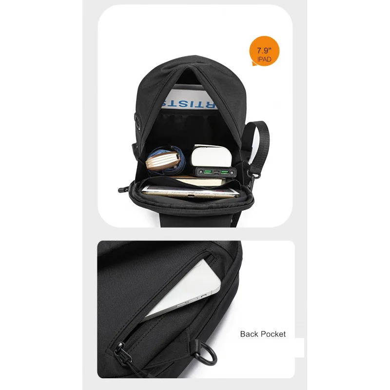 حقيبة صدر للرجال للدراجات النارية بشحن USB حقيبة ظهر صغيرة مقاومة للصلابة #5