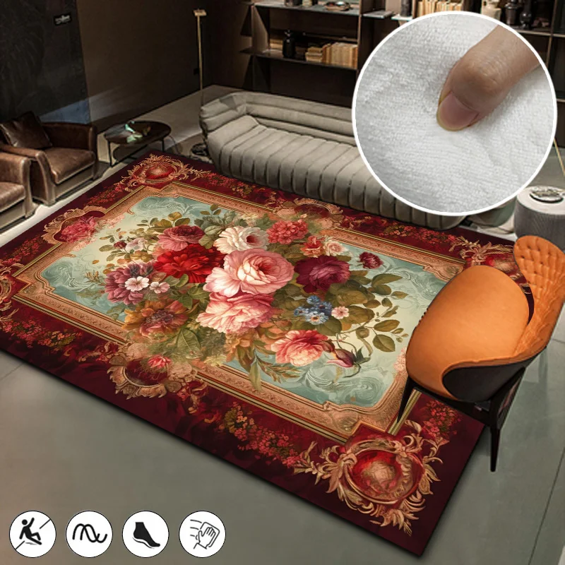 European Style Living Room Carpets Decoration Home Floral Printing Large Area Rugs 140x200cm Bedroom Carpet Lounge Anti-skid Mat