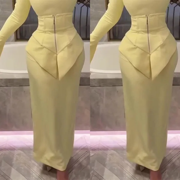 Elegant สีเหลืองชุดผู้หญิงฤดูใบไม้ร่วง 2025 ชุดราตรีปิดไหล่ง่ายชุดราตรีแขนยาวกระโปรงชุดอย่างเป็นทางการ