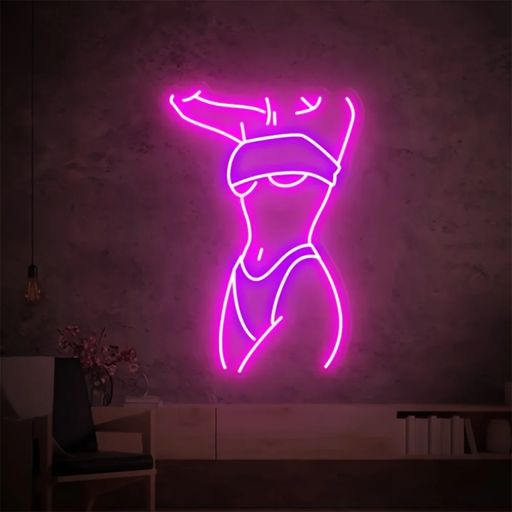 Female Body Neon Sign LED Wall Art USB Powered Acrylic Pink Glow Aesthetic Bedroom Beauty Salon Yoga Studio Boudoir Backdrop