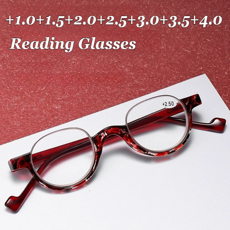 

Unisex Fashion Deluxe Round Half Frame Reading Glasses Ultra Light Far-sighted Glasses New Retro Blue Light Blocking Glasses
