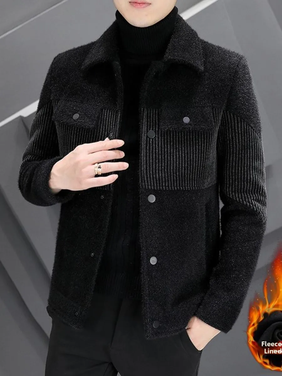 

Мужская зимняя утепленная повседневная свободная куртка из искусственной шерсти для молодых и среднего возраста, модная, делового стиля, с воротником-стойкой