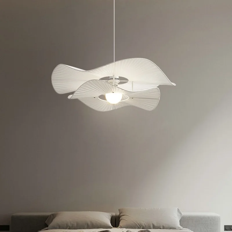 Nordic Milk White Lotus Leaf Led Pendant Lamp for Living Dining Table Room Study Bedroom Home Design Line Hanging Light Fixture