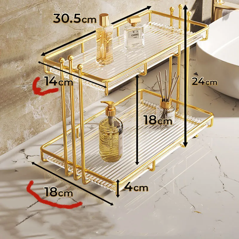 Bathroom Organizer Shelf Acrylic Makeup Storage Rack Metal Waterproof Cosmetic Lipstick Skincare Shampoo Desktop Holder Home