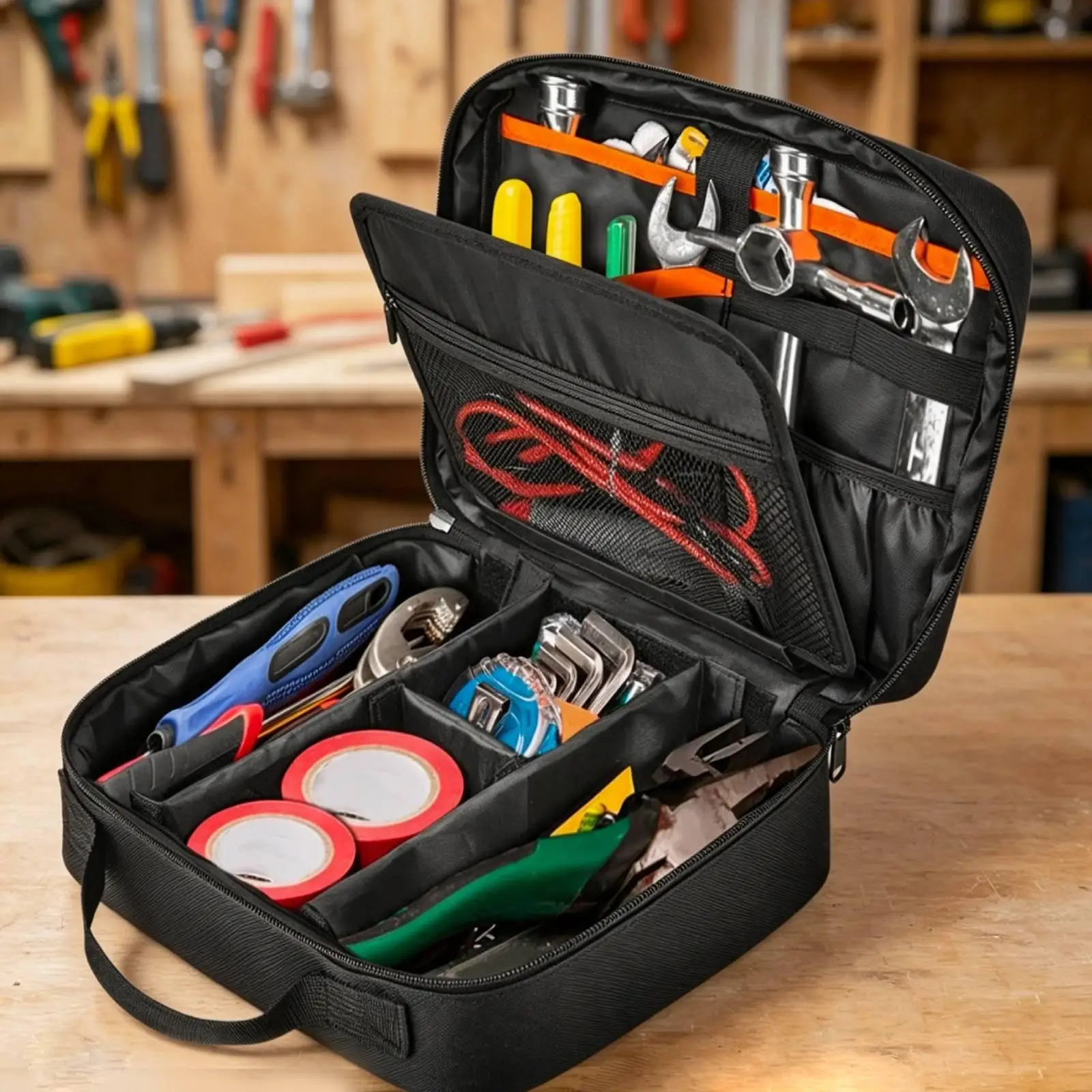 

Tool Storage Bag Carrier with Handle Tool Organizer for Automotive Maintenance Electrician