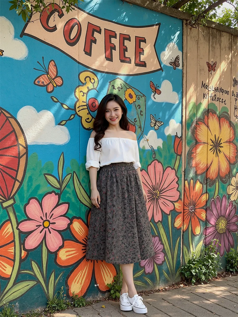 Midi floral impresso saias das mulheres retalhos em camadas plissado plissado malha artístico moderno chique elegante faculdade verão apliques