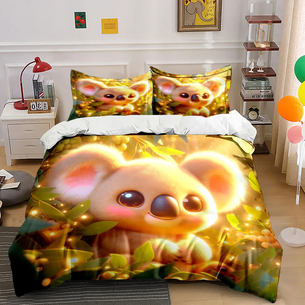 Adorable creature in golden forest Duvet Cover Set with 3D Printing Design Soft Polyester Bedding Set All-Season Comfort