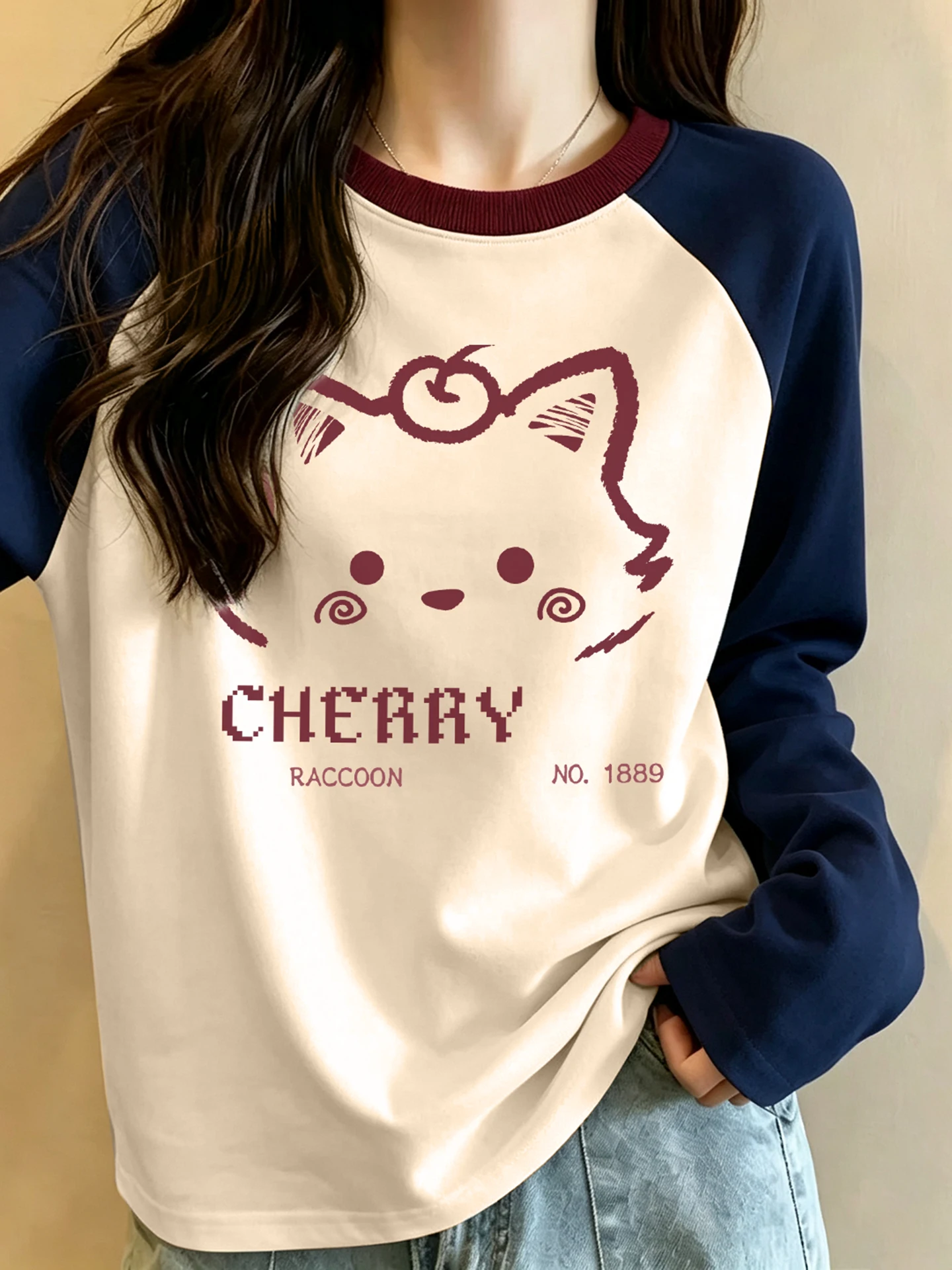 Cotton Long Sleeve T-Shirt Women's Casual Loose Fit Base Shirt Autumn 2026 New Style for Junior High School Students