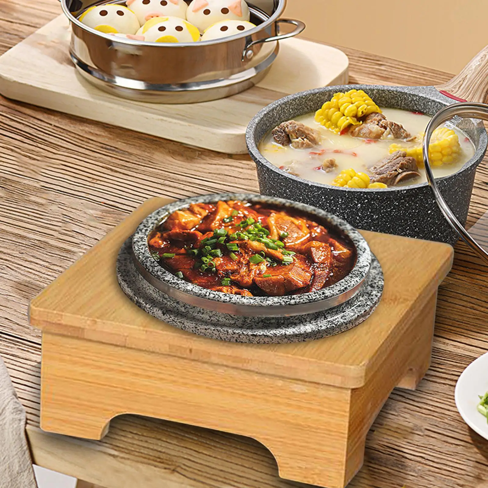 

Деревянный держатель для скороварки, деревянные подставки, настольный коврик, нескользящий для горячей посуды, кастрюли и сковородки, корейский держатель для каменной кастрюли Bibimbap