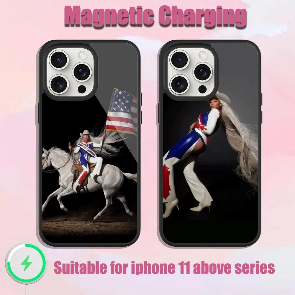 Singer B-Beyonce COWBOY CARTER Phone Case For iPhone 13 15 11 12 14 Plus Pro Max Glass Charging Magsafe Magnetic Cover