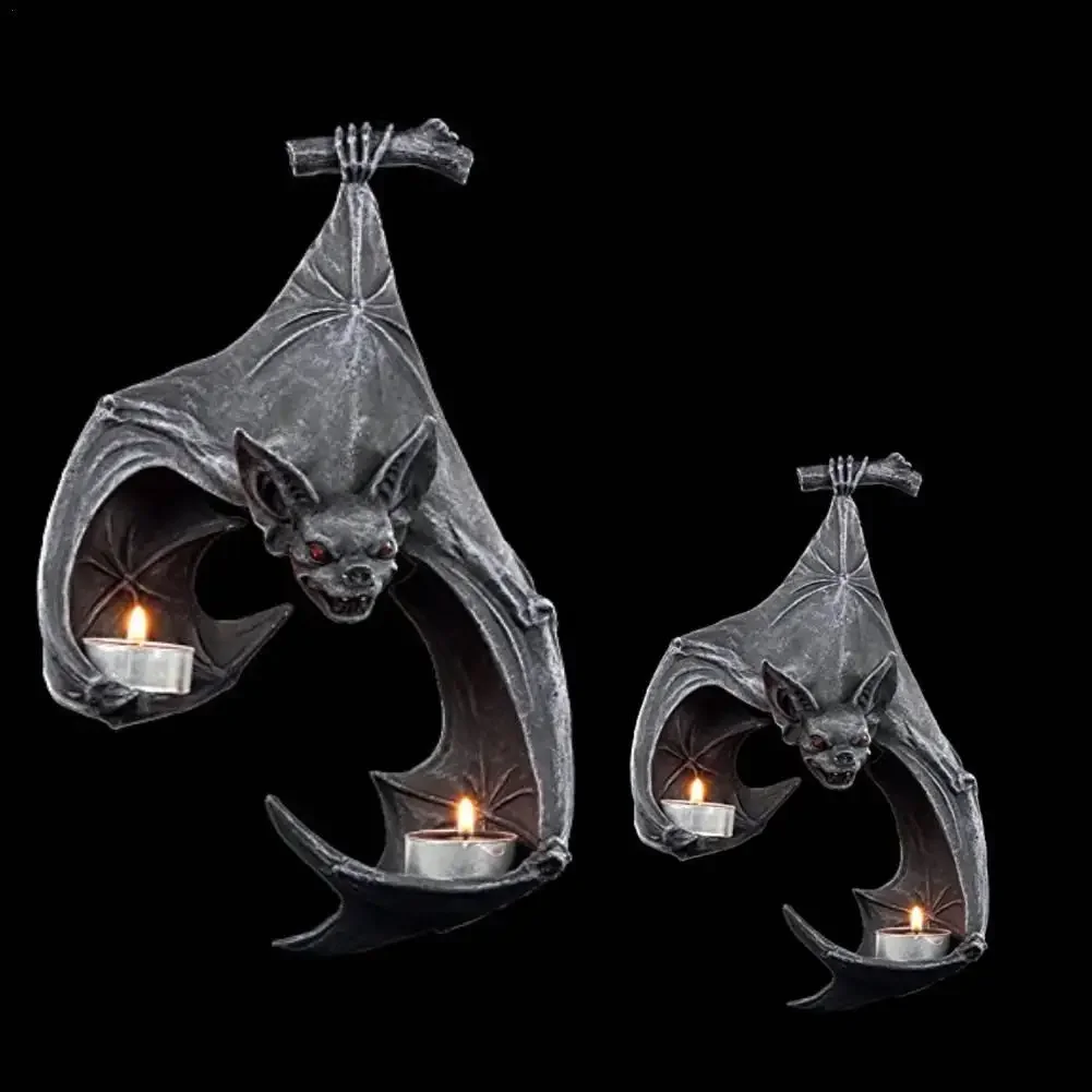 

New Bat Wall Tealight Holder Halloween Candlestick Bat Statue Garden Hanging Candlestick Light Garden Home Halloween Decoration