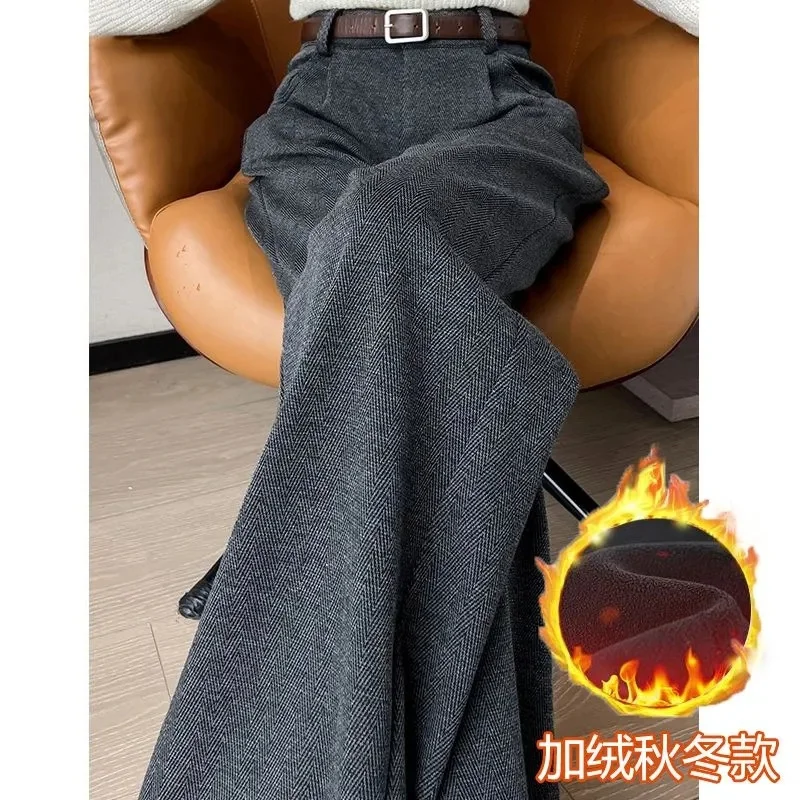 الكورية الإناث مستقيم الساق Pantalons 2025 المرأة موضة عالية الخصر بنطلون الخريف الشتاء السيدات الراقية الصوفية دعوى بانت