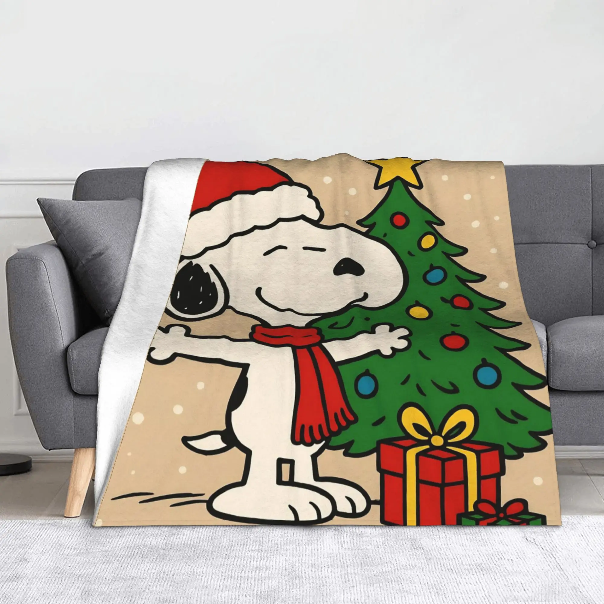 S-Snoopys Xmas Christmas Tree Blanket Cover  Wool Throw Blankets Airplane Travel Personalised Ultra-Soft Warm Bedspread