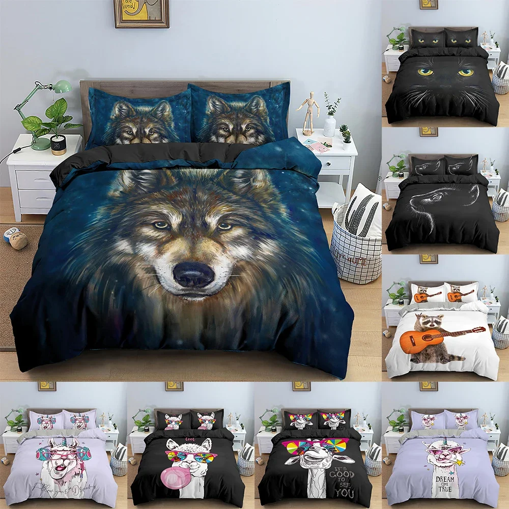 

3D Wolf Duvet Cover Alpaca Animal Printed Bedding Set For Boys King Queen Size Quilt Cover With Pillowcase Comforter Covers Set